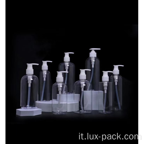 Fabbrica da 100 ml 250 ml da 500 ml Pompa di lozione cosmetica rotonda trasparente e bottiglia di plastica per shampoo